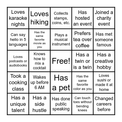 MINGLE BINGO Card