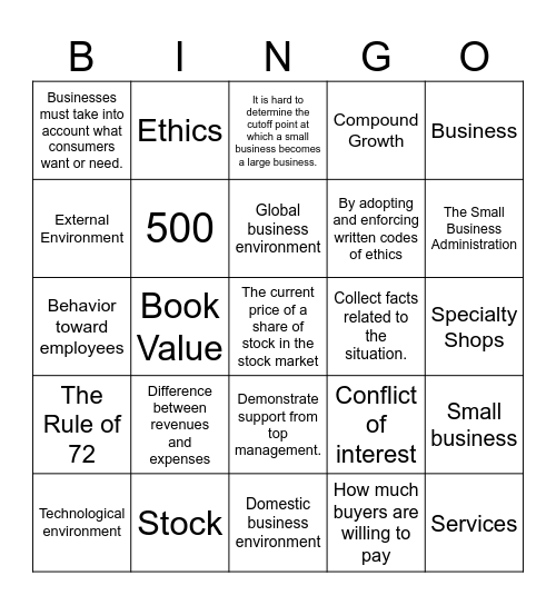 Business Bingo Card