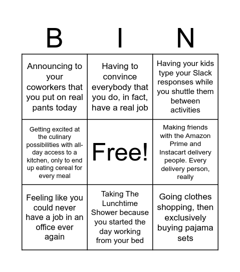 Remote Workers Bingo Card