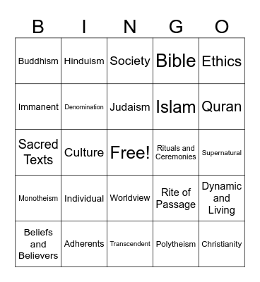 Nature of Religion Bingo Card