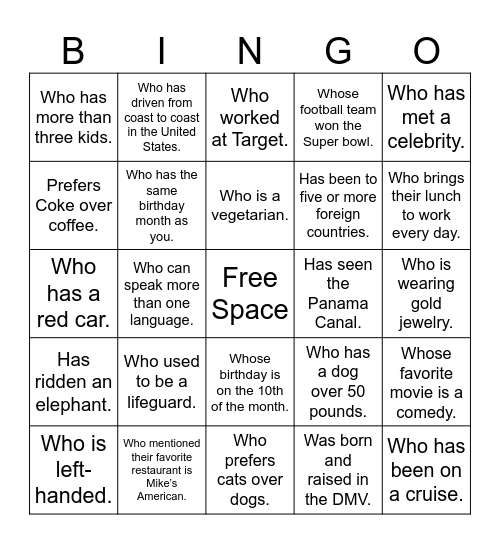 Find Someone Who... Bingo Card