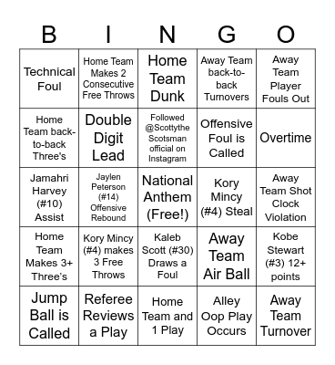 PC Basketball Bingo! Bingo Card