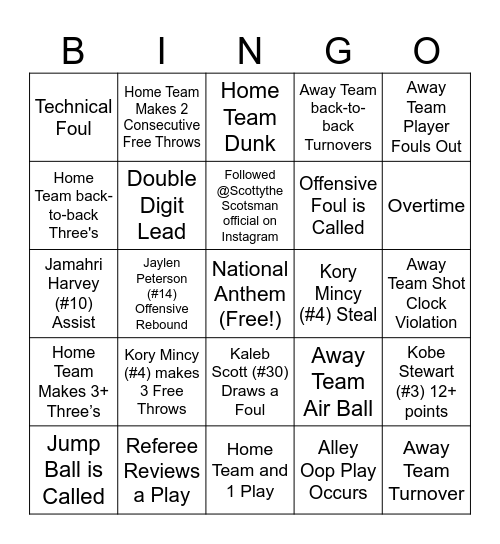 PC Basketball Bingo! Bingo Card