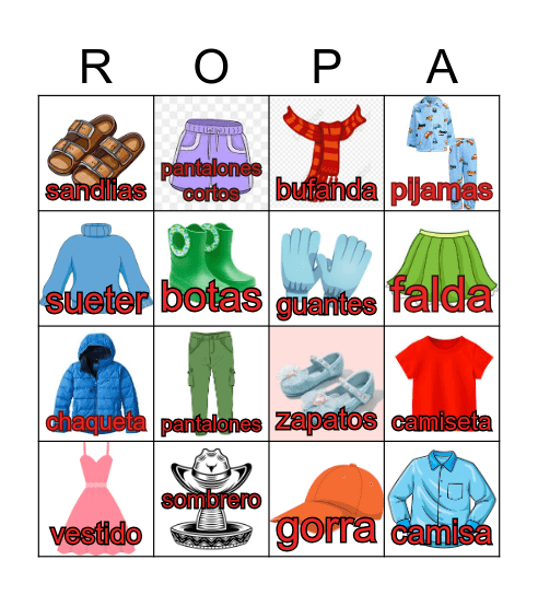 La Ropa Bingo Card