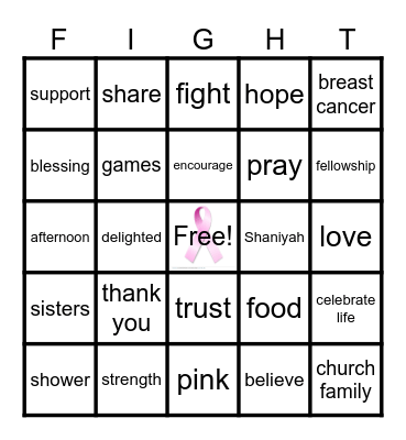 Pretty In Pink Bingo Card