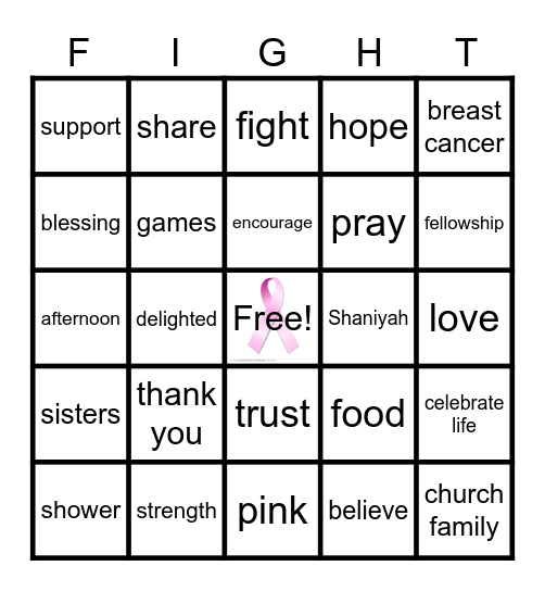 Pretty In Pink Bingo Card
