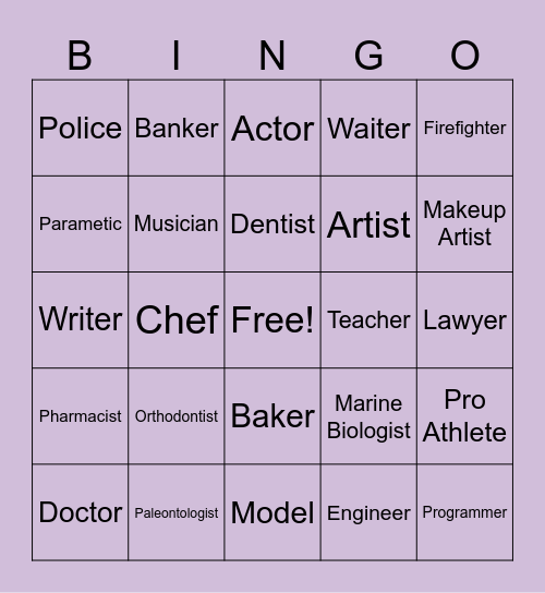 Career Bingo Card