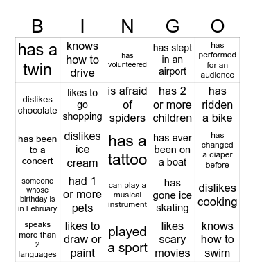 FIND SOMEONE WHO... Bingo Card
