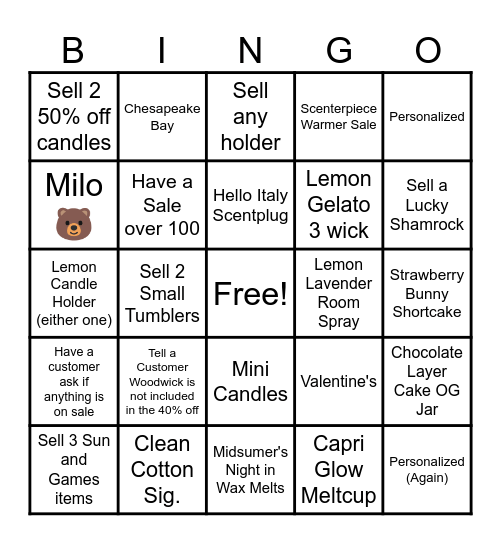 Weekend Add-On Contest Bingo Card