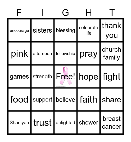 Pretty In Pink Bingo Card
