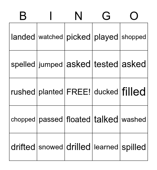 - ed suffix Bingo Card