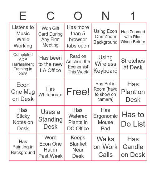Econ One Bingo Card