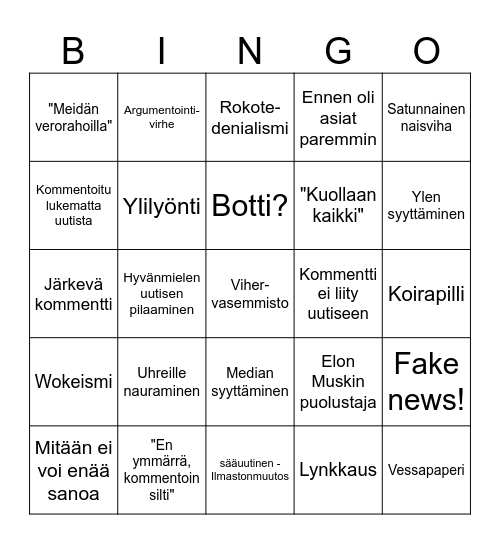 Öyhöttäjä-bingo Card