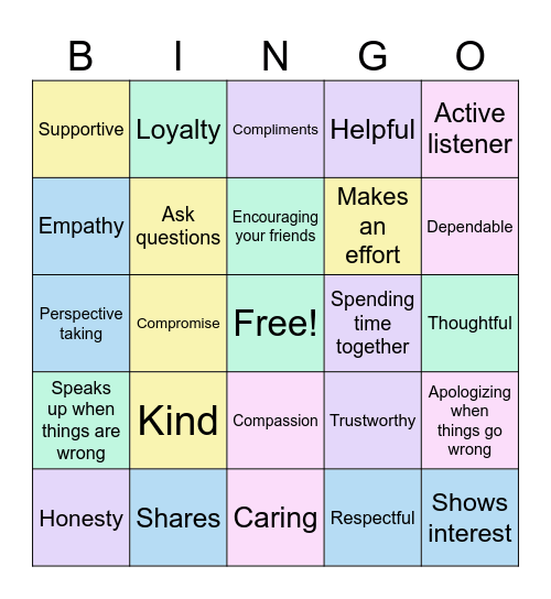 Friendship Bingo Card