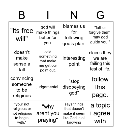 Religion doesn't make sense Bingo Card