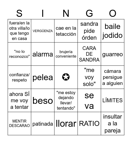 EL BINGO DE LAS TENTACIONES Bingo Card