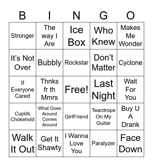 Top Songs of 2007 Bingo Card
