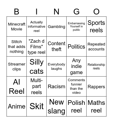 Reels Bingo Card