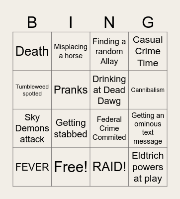 Wild West Bingo Card