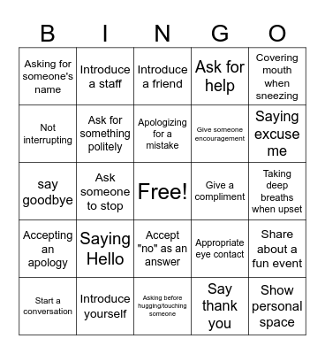 Social Skills Bingo Card