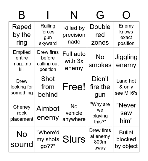 PUBG Bingo Card
