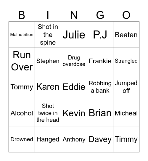 All Souls Bingo Card