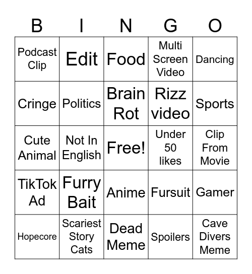 Kenta TikTok Bingo Card Bingo Card