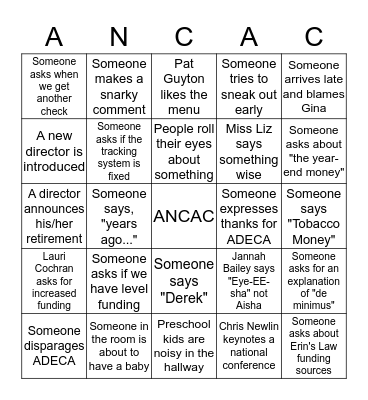 Executive Committee Version Bingo Card