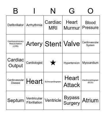 Cardiovascular System Bingo Card