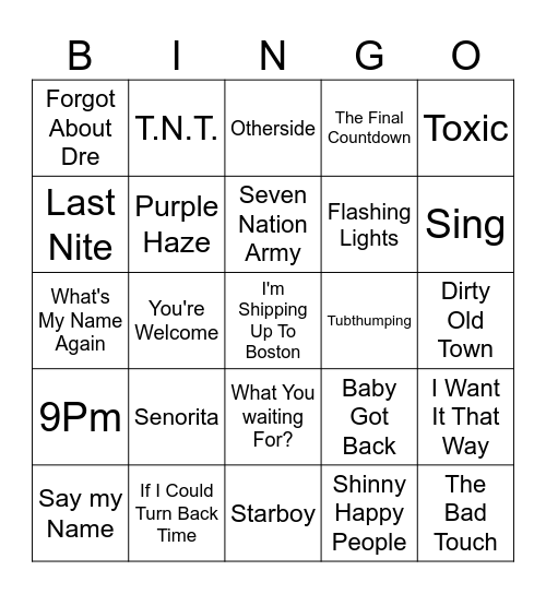 Backroads Quiz Bingo Card