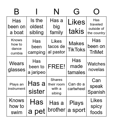 Conexiones Bingo Card