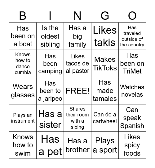 Conexiones Bingo Card
