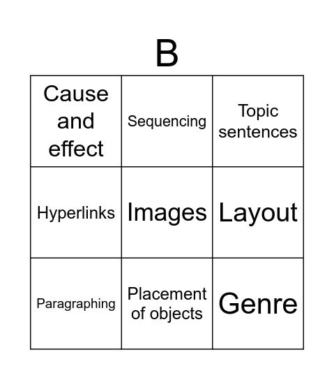 Text structures Bingo Card