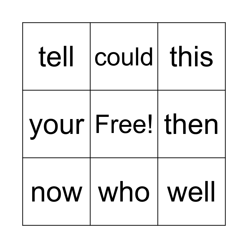 Mod 7 week 2 kinder Bingo Card