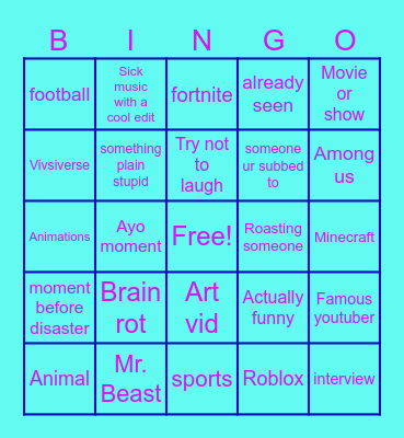 Youtube edition Bingo Card