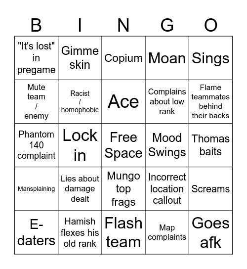 Valorant Bingo Card