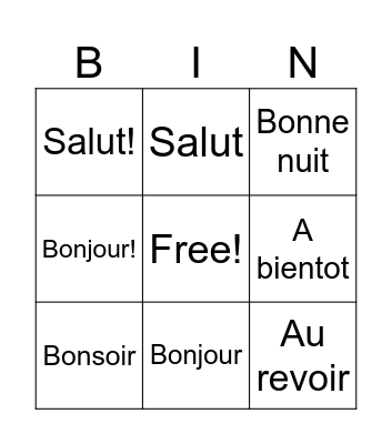 French greetings Bingo Card