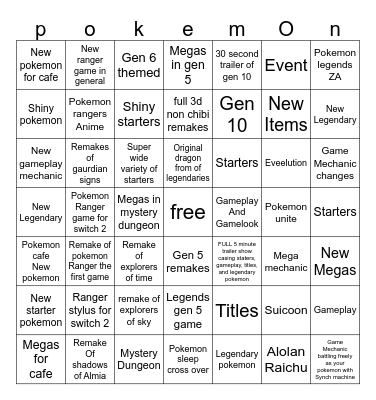 Pokemon day bingo Card