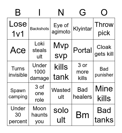 Marvel rivals  Bingo Card