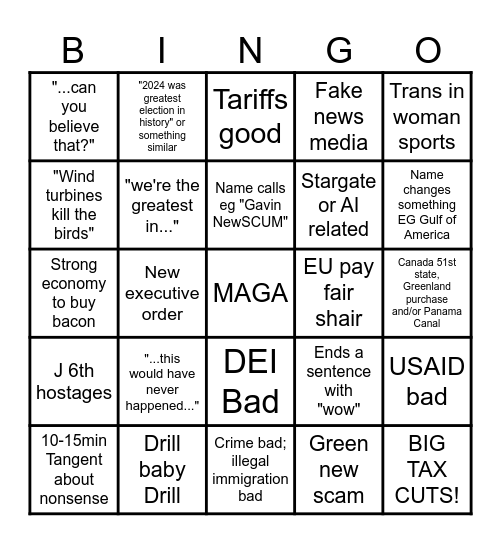 Trump Yap Bingo (for any trump speech) Bingo Card