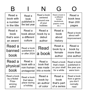 Reading Bingo 2025 Bingo Card