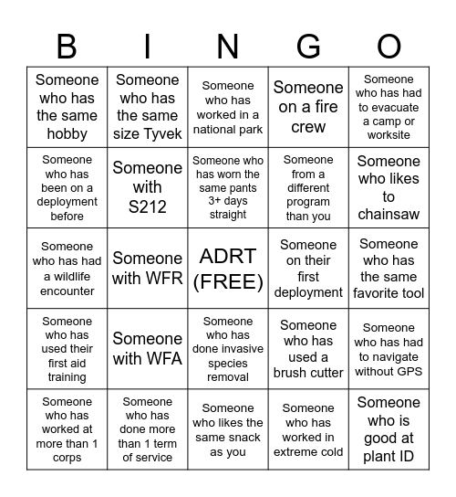 ADRT Mingle Bingo Card