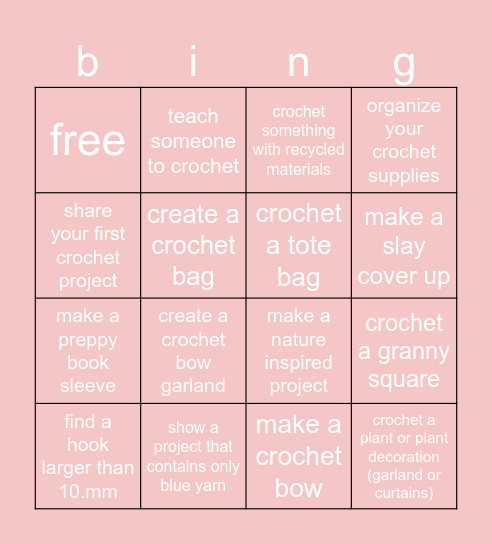 crochet bingo Card