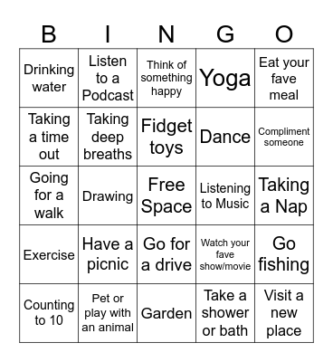 Coping Skills Bingo Card