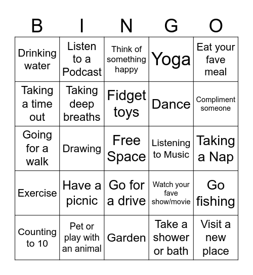 Coping Skills Bingo Card