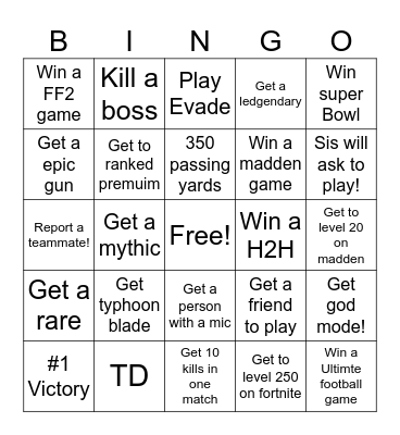 Gaming bingo Card
