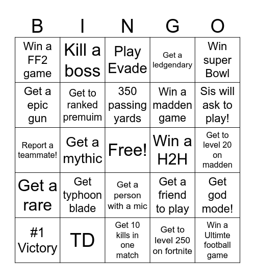 Gaming bingo Card