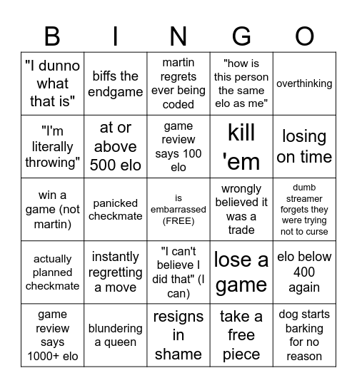 BAD CHESS BINGO Card