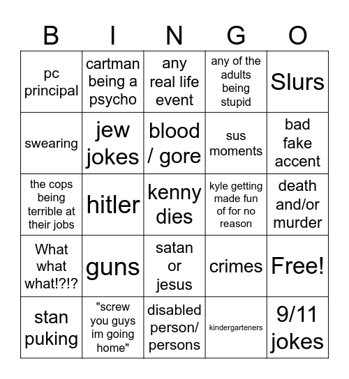 South park bingo Card