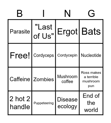 Cordyceps, Cappuccinos, & Mind Control Bingo Card